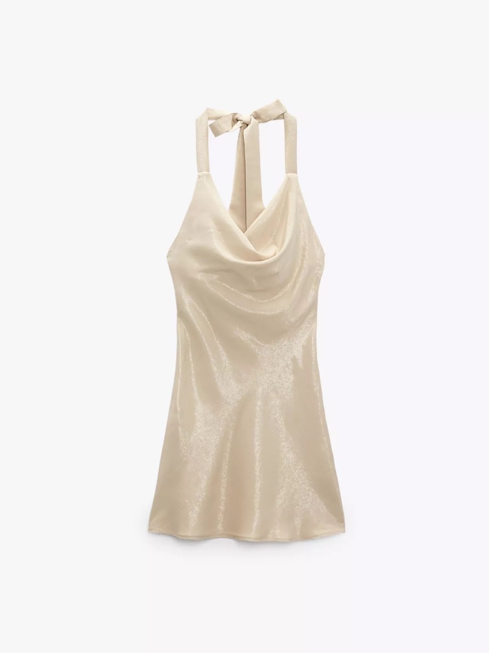 Zara Cream Satin Cowl Slip Dress with Tie Straps